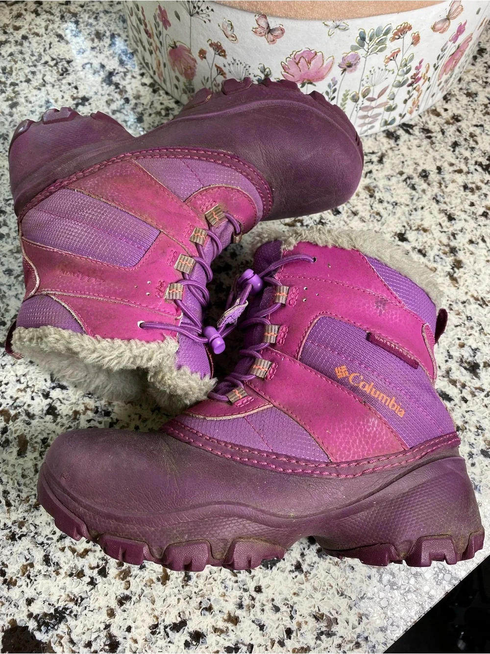 COLUMBIA Youth Rope Tow III Waterproof Winter Boots Purple 1